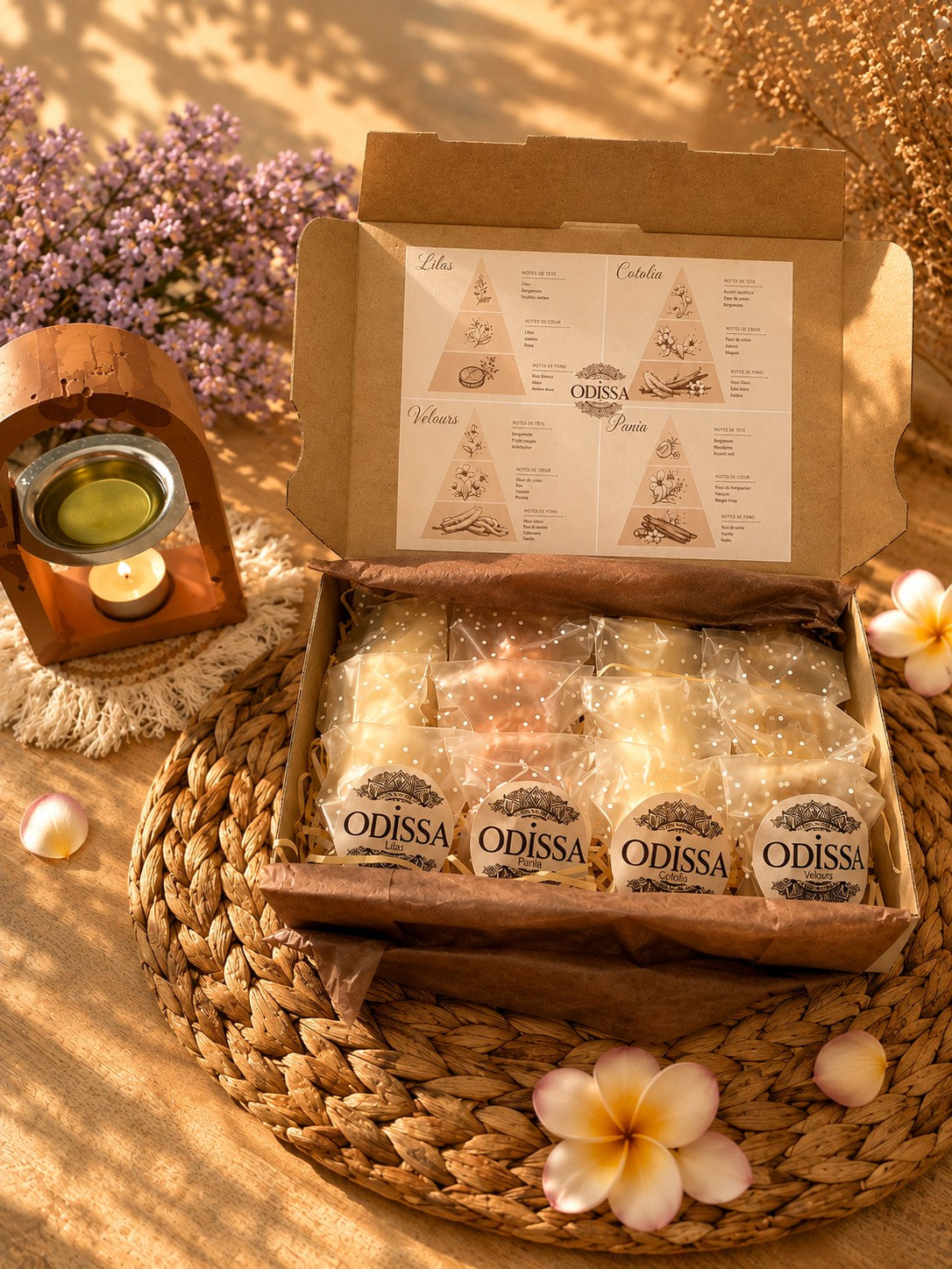 Coffret de 16 fondants parfumés artisanaux Odissa N°3 Éclosion Florale – vue de face