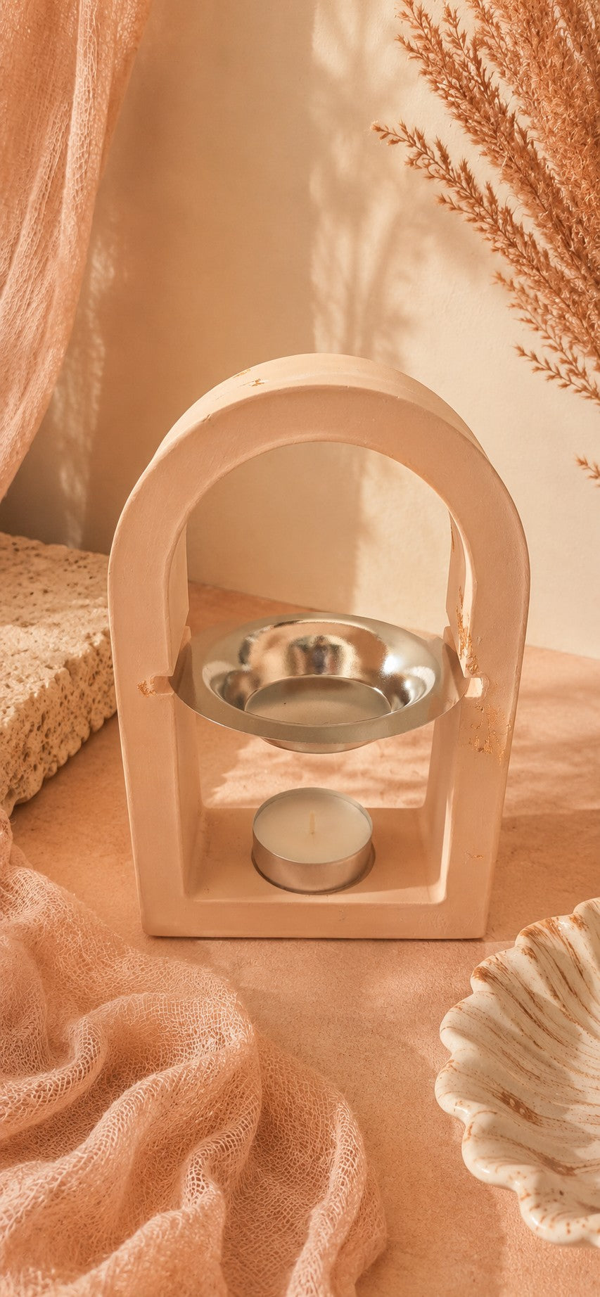 Brûle-fondants Odissa Arche Nude & Cuivré – vue arrière, pièce unique faite main