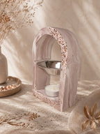 Brûle-fondants artisanal Odissa Arche Taupe Rosé Duo Concassé Cuivré en résine minérale – vue de face