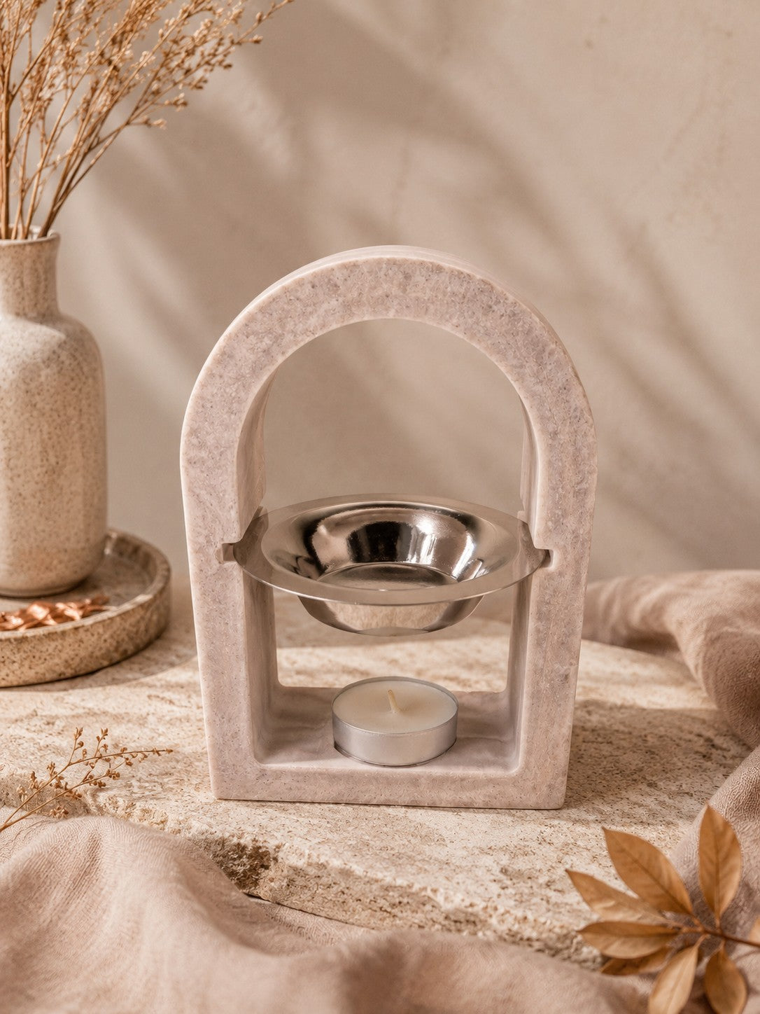 Brûle-fondants Odissa Arche Taupe Rosé – vue arrière, pièce unique faite main