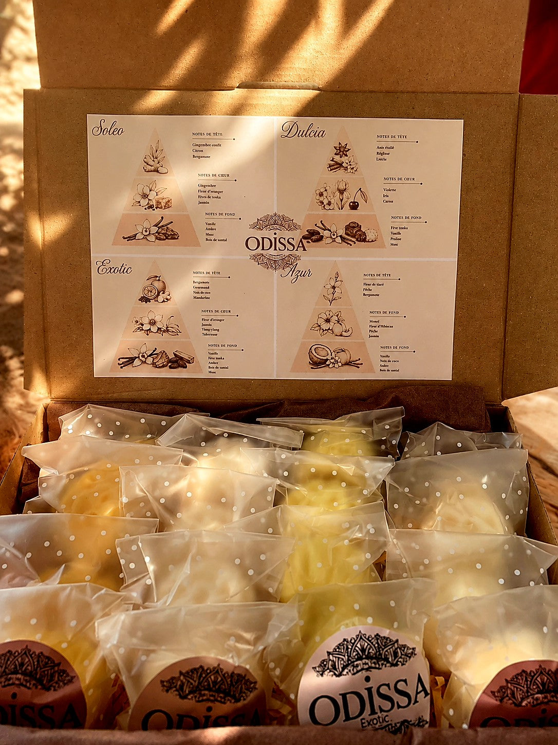 Coffret fondants parfumés Odissa N°2 Escale Solaire – détail des fondants