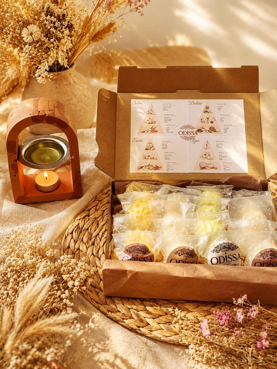 Coffret fondants parfumés Odissa N°2 Escale Solaire – présentation du coffret ouvert