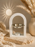 Brûle-fondants Odissa Arche Blanche Nacrée – vue de profil, pièce unique faite main