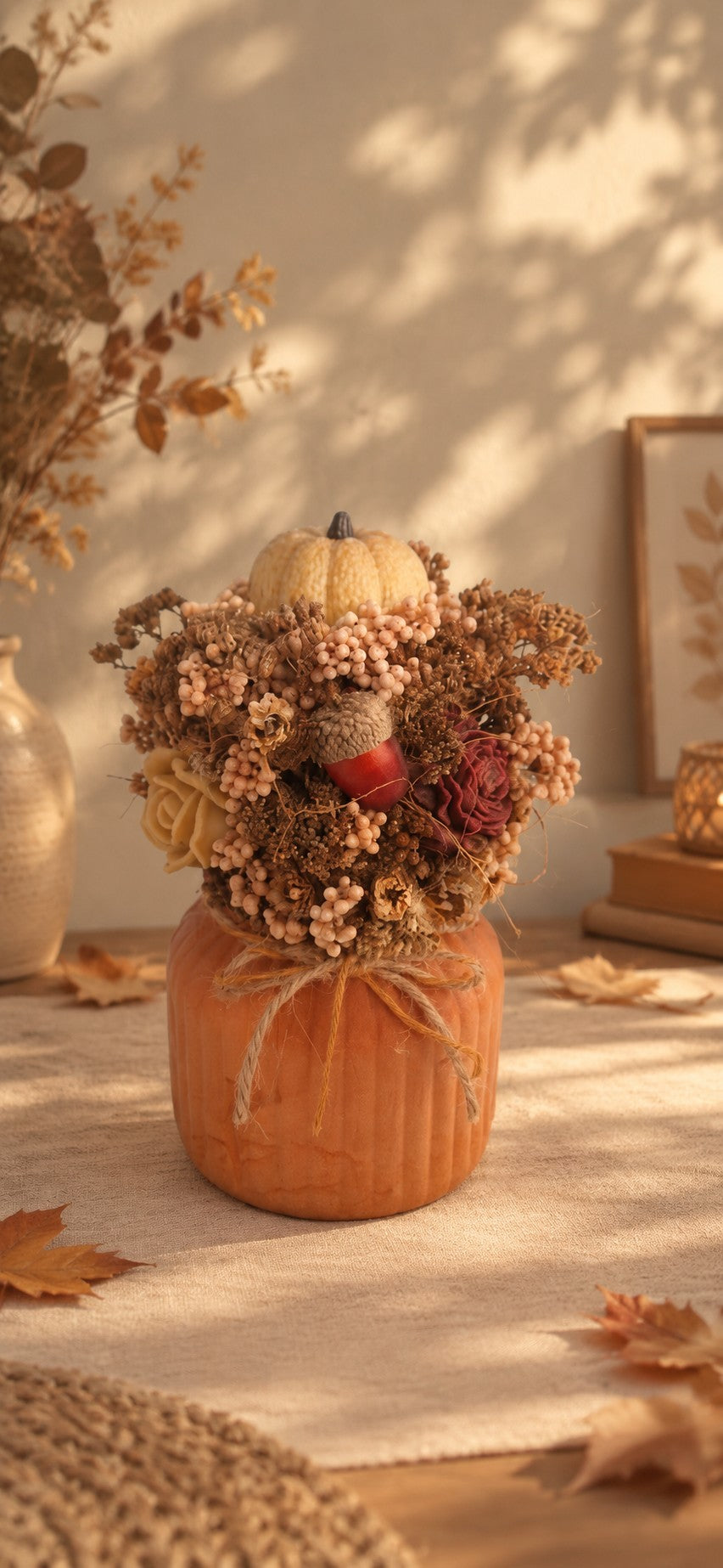 Petite composition d'automne, modèle tons froids : rose bordeaux, prune et brun poudré sur pot terracotta